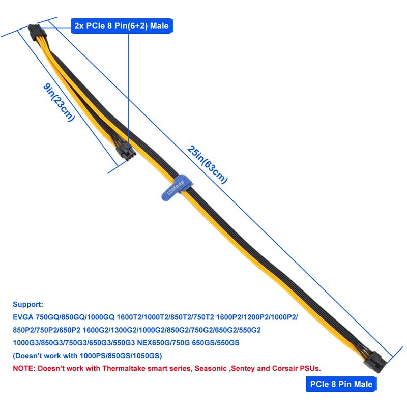 COMeap PCIE Cable for EVGA, PCIe 8 Pin Male to Dual PCIe 8 Pin (6+2) Male GPU Power Cable for EVGA Power Supply 25-inch(63cm) - Image 5